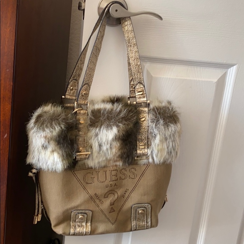 Guess faux fur and canvas bag